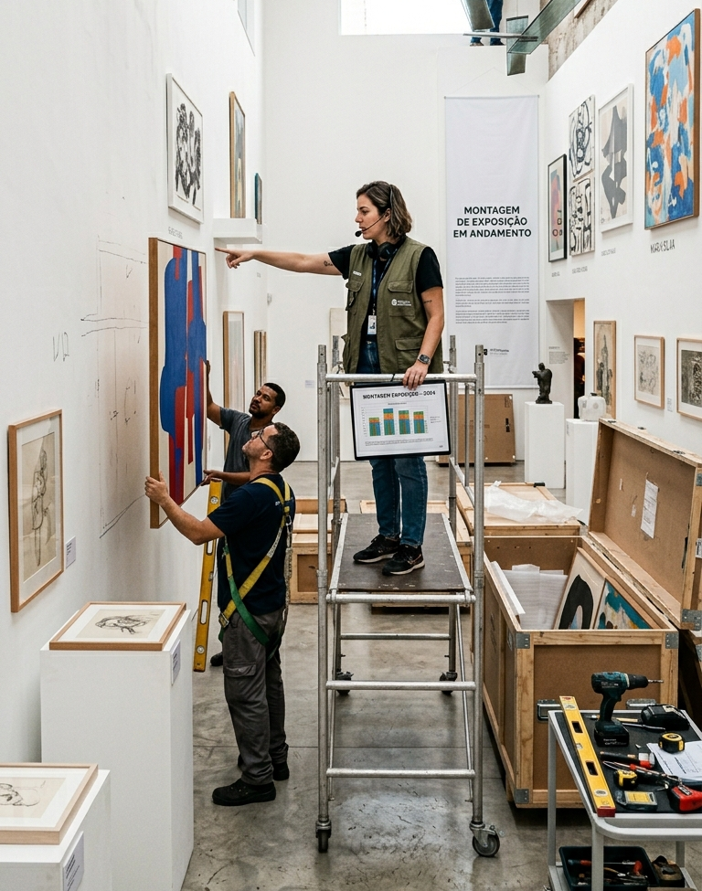 Mesa de trabalho com documentos e planejamento de projeto cultural
